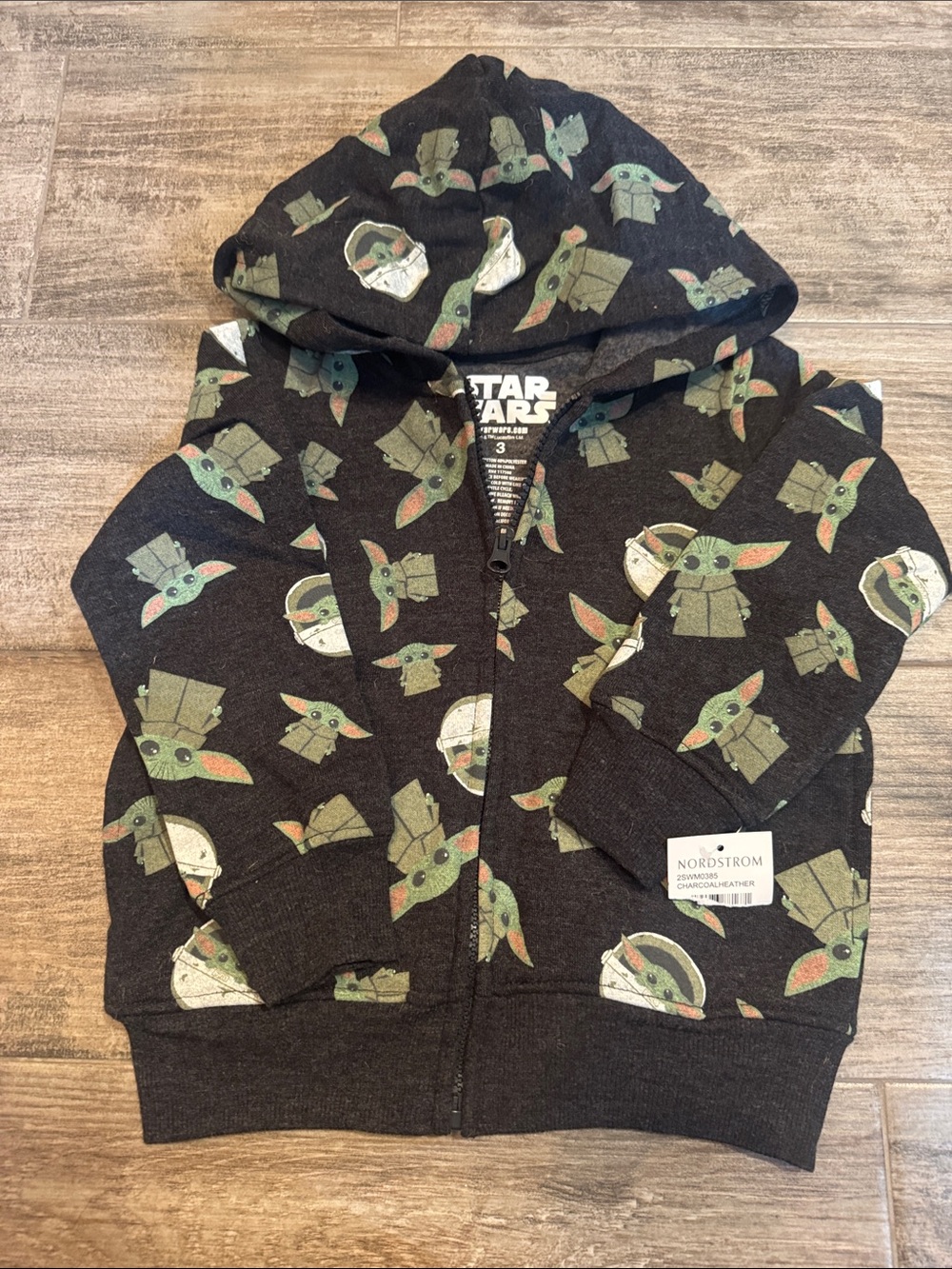 Star Wars Kids Black Hoodie with Green Grogu Allover Print